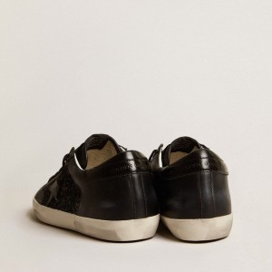 Golden Goose Super-Star Sneakers In Black Nappa And Glitter With Glossy Black Leather Star GWF00108.F005111.90100