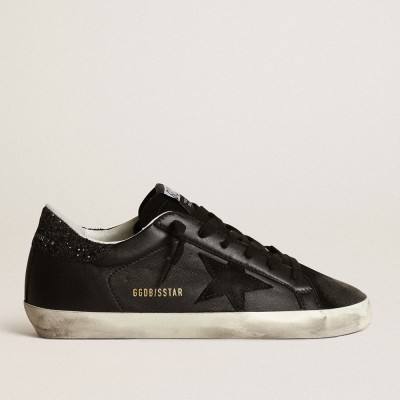 Golden Goose Super-Star Sneakers In Black Nappa With Black Star And Glitter Heel Tab GWF00101.F003463.90100