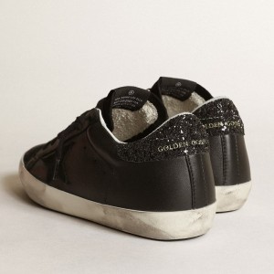 Golden Goose Super-Star Sneakers In Black Nappa With Black Star And Glitter Heel Tab GWF00101.F003463.90100