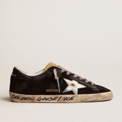 Golden Goose Super-Star Sneakers In Black Suede With Silver Laminated Leather Star GMF00101.F002679.90179