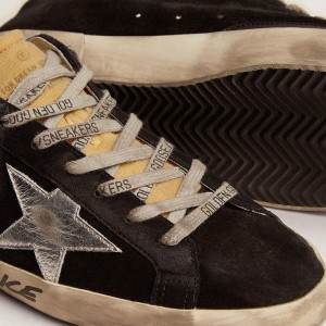 Golden Goose Super-Star Sneakers In Black Suede With Silver Laminated Leather Star GMF00101.F002679.90179