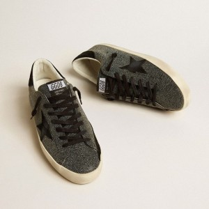 Golden Goose Super-Star Sneakers In Black Swarovski Crystals With Black Suede Star GMF00101.F005170.90100