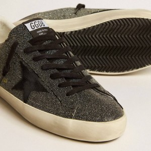 Golden Goose Super-Star Sneakers In Black Swarovski Crystals With Black Suede Star GMF00101.F005170.90100