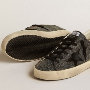 Golden Goose Super-Star Sneakers In Black Swarovski Crystals With Black Suede Star GWF00101.F005170.90100