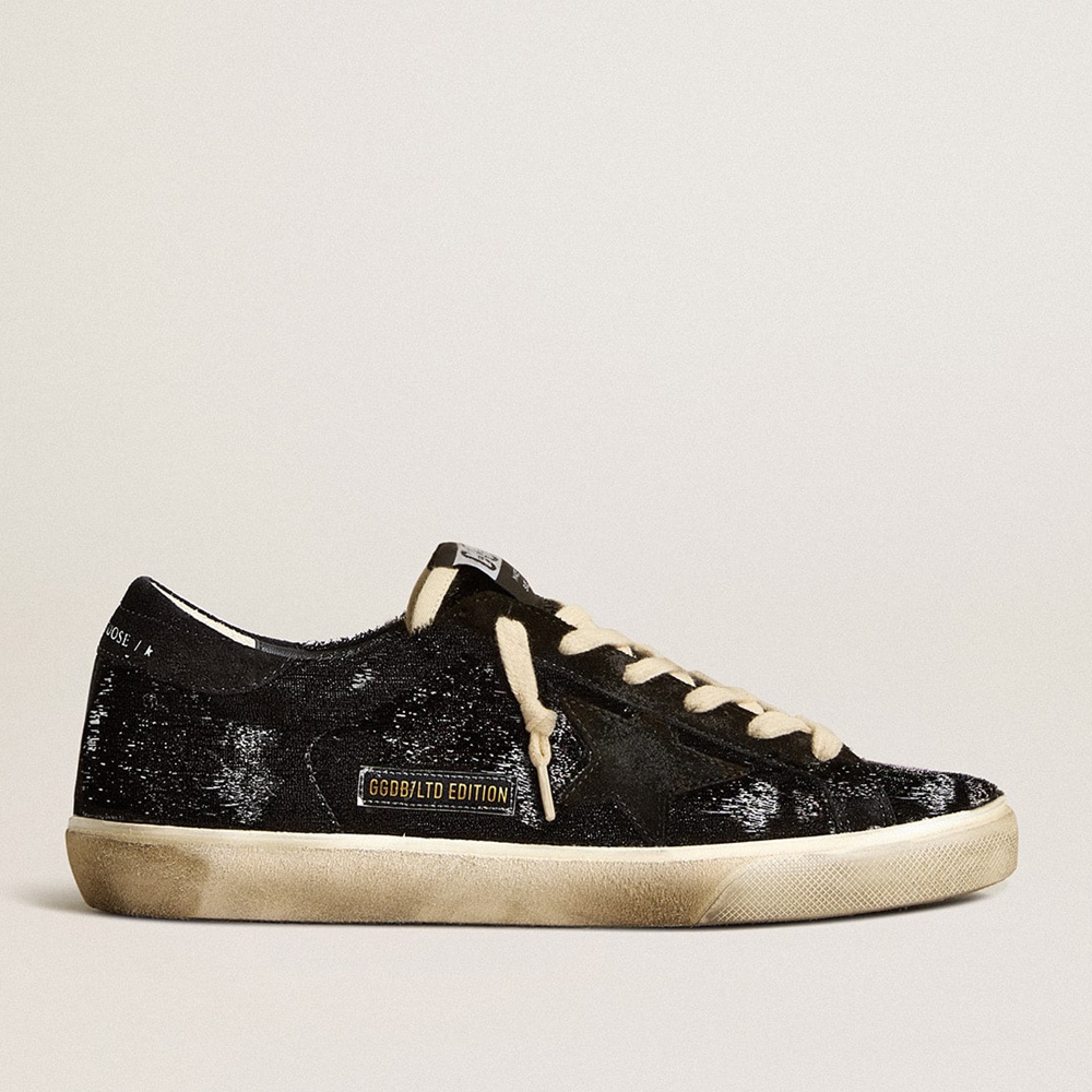 Golden Goose Super-Star Sneakers In Black Velvet And Suede With Black Suede Star GWF00666.F005195.90100