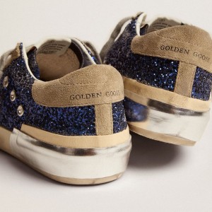 Golden Goose Super-Star Sneakers In Blue Glitter With Dove Gray Suede Star GWF00107.F002741.81593