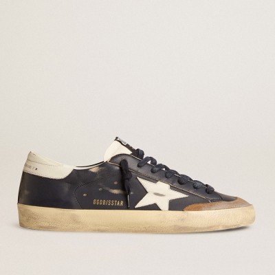 Golden Goose Super-Star Sneakers In Blue Nappa Leather With White Leather Star And Heel Tab GMF00107.F006039.50862