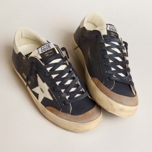 Golden Goose Super-Star Sneakers In Blue Nappa Leather With White Leather Star And Heel Tab GMF00107.F006039.50862