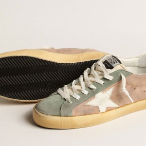 Golden Goose Super-Star Sneakers In Brown And Green Suede With White Nappa Leather Star GMF00101.F004028.82123