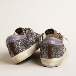 Golden Goose Super-Star Sneakers In Glitter With A Brown Star And Lilac Heel Tab GWF00101.F003986.60394