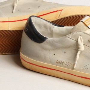 Golden Goose Super-Star Sneakers In Gray Nubuck With Perforated Star And Blue Heel Tab GMF00105.F004031.60400