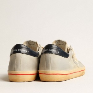 Golden Goose Super-Star Sneakers In Gray Nubuck With Perforated Star And Blue Heel Tab GMF00105.F004031.60400