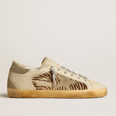 Golden Goose Super-Star Sneakers In Leather And Pony Skin With Dove-gray Suede Star And Heel Tab GWF00104.F005158.82498