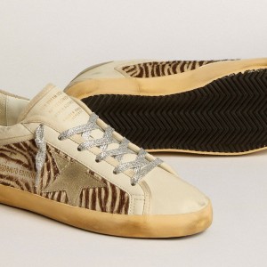 Golden Goose Super-Star Sneakers In Leather And Pony Skin With Dove-gray Suede Star And Heel Tab GWF00104.F005158.82498