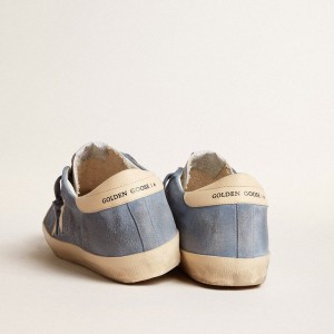 Golden Goose Super-Star Sneakers In Light Blue Suede With Beige Leather Star And Heel Tab GWF00101.F005877.50856