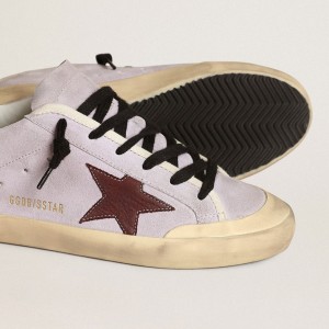 Golden Goose Super-Star Sneakers In Lilac Suede With A Brown Star And Gold Heel Tab GWF00107.F003421.45381