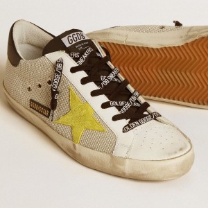 Golden Goose Super-Star Sneakers In Mesh With Yellow Suede Star And Black Leather Heel Tab GMF00101.F000345.80305