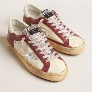 Golden Goose Super-Star Sneakers In Nappa Leather With Burgundy Inserts And Silver Star GMF00374.F004080.82147