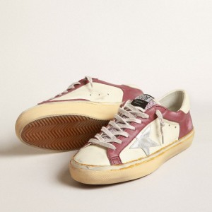 Golden Goose Super-Star Sneakers In Nappa Leather With Burgundy Inserts And Silver Star GMF00374.F004080.82147