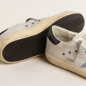 Golden Goose Super-Star Sneakers In Pale Silver Mesh With Light Blue Suede Star GMF00101.F004587.82295