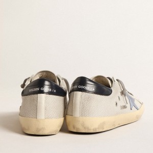 Golden Goose Super-Star Sneakers In Pale Silver Mesh With Light Blue Suede Star GMF00101.F004587.82295