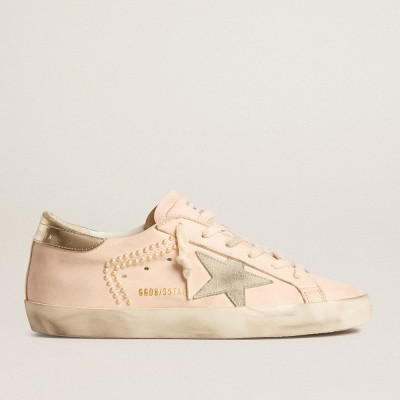 Golden Goose Super-Star Sneakers In Pink Nappa With Ice-gray Star And Platinum Heel Tab GWF00101.F005968.25733