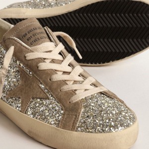 Golden Goose Super-Star Sneakers In Platinum Glitter With Dove-gray Suede Star GWF00101.F004490.65186