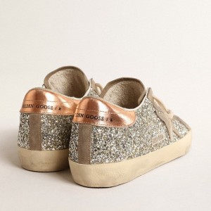 Golden Goose Super-Star Sneakers In Platinum Glitter With Dove-gray Suede Star GWF00101.F004490.65186