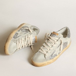 Golden Goose Super-Star Sneakers In Silver Glitter With Ice-gray Star And Inserts GWF00103.F003401.60369