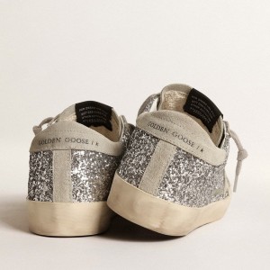 Golden Goose Super-Star Sneakers In Silver Glitter With Ice-gray Suede Star GWF00101.F000416.70136