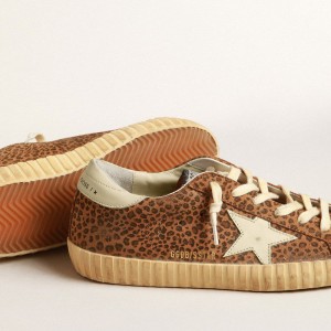 Golden Goose Super-Star Sneakers In Suede With Leopard Print And Cream Leather Star GWF00101.F004087.82149