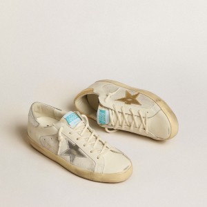 Golden Goose Super-Star Sneakers In White Leather And Suede With Silver And Gold Leather Star GWF00103.F005189.11664