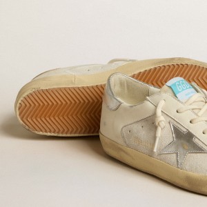 Golden Goose Super-Star Sneakers In White Leather And Suede With Silver And Gold Leather Star GWF00103.F005189.11664