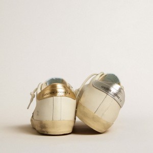 Golden Goose Super-Star Sneakers In White Leather And Suede With Silver And Gold Leather Star GWF00103.F005189.11664