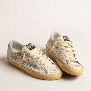 Golden Goose Super-Star Sneakers In White Nappa With All-over Multicolor Graffiti GMF00101.F004085.10262