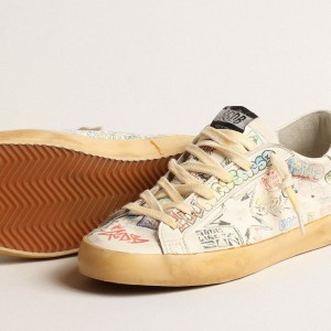 Golden Goose Super-Star Sneakers In White Nappa With All-over Multicolor Graffiti GMF00101.F004085.10262