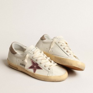 Golden Goose Super-Star Sneakers In White Nappa With Pink Metallic Leather Star GWF00101.F004065.11373