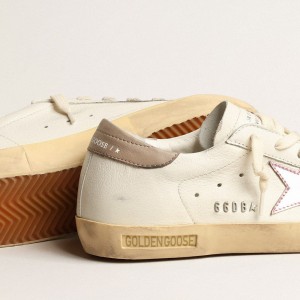 Golden Goose Super-Star Sneakers In White Nappa With Pink Metallic Leather Star GWF00101.F004065.11373