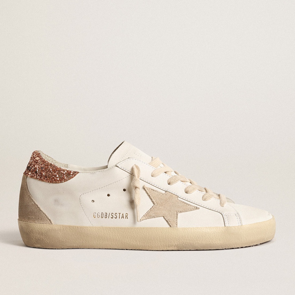 Golden Goose Super-Star Sneakers With A Suede Star And Peach-pink Glitter Heel Tab GWF00102.F004489.11471