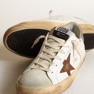 Golden Goose Super-Star Sneakers With A Tan Star And Pink Glitter Heel Tab GWF00101.F003396.11237