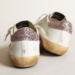 Golden Goose Super-Star Sneakers With A Tan Star And Pink Glitter Heel Tab GWF00101.F003396.11237