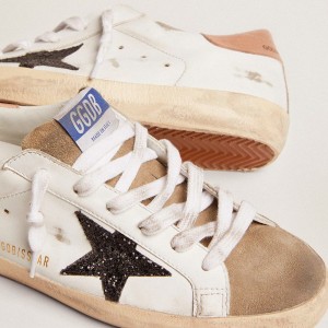 Golden Goose Super-Star Sneakers With Black Glitter Star And Pink Heel Tab GWF00101.F002714.81579