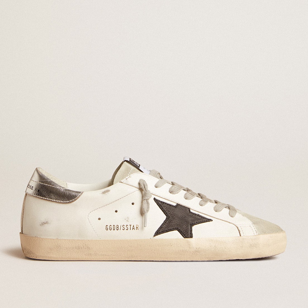 Golden Goose Super-Star Sneakers With Black Nubuck Star And Silver Leather Heel Tab GMF00101.F005769.10602