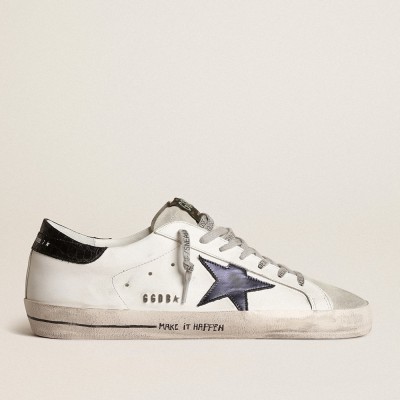 Golden Goose Super-Star Sneakers With Blue Metallic Leather Star And Black Heel Tab GMF00101.F003980.11356