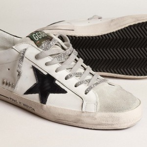 Golden Goose Super-Star Sneakers With Blue Metallic Leather Star And Black Heel Tab GMF00101.F003980.11356