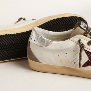 Golden Goose Super-Star Sneakers With Burgundy Glitter Star And Silver Heel Tab GWF00102.F004057.11372