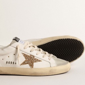 Golden Goose Super-Star Sneakers With Gold Glitter Star And Ice-gray Suede Inserts GWF00102.F004664.10417