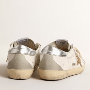 Golden Goose Super-Star Sneakers With Gold Glitter Star And Ice-gray Suede Inserts GWF00102.F004664.10417