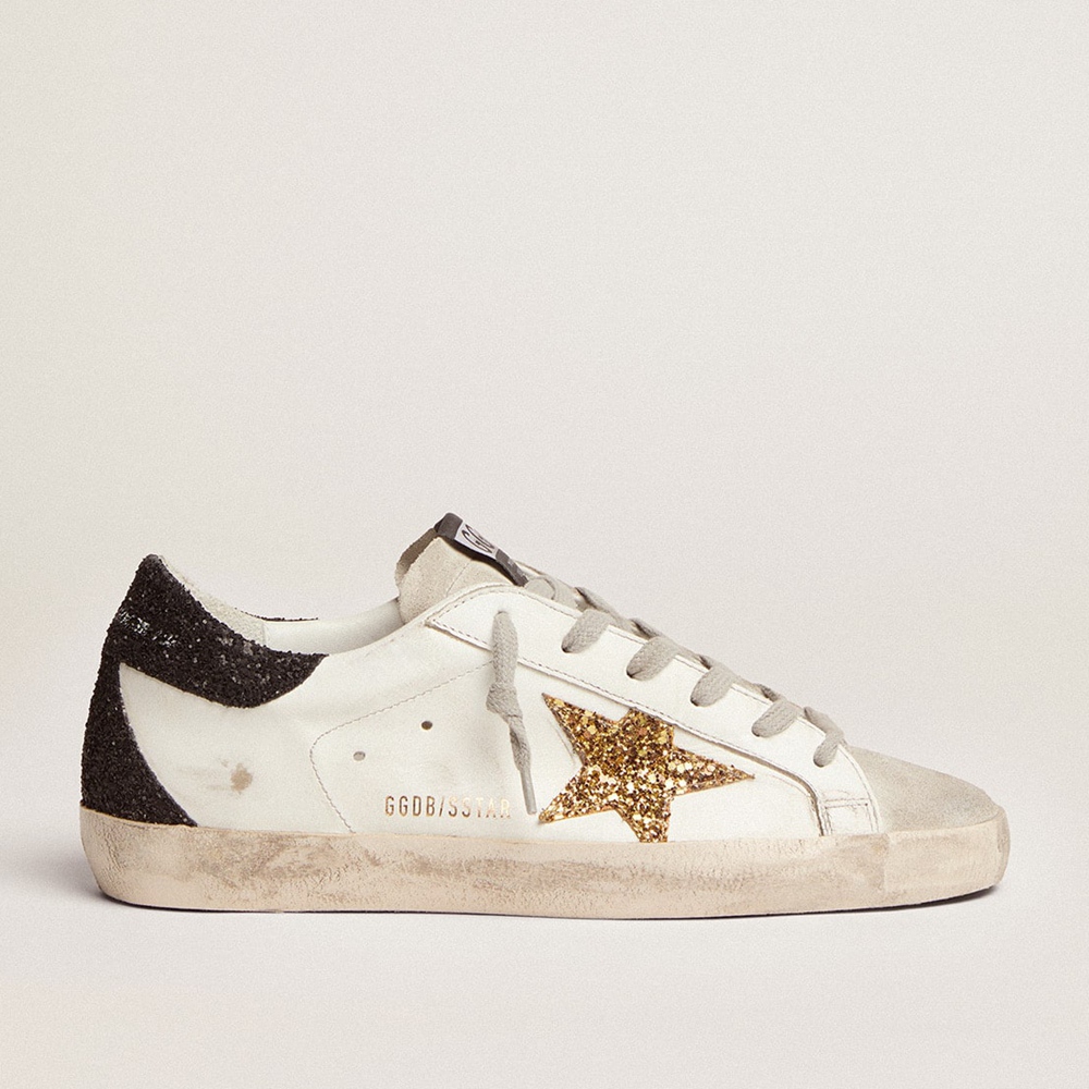 Golden Goose Super-Star Sneakers With Gold Star And Black Glitter Heel Tab GWF00102.F000959.80724