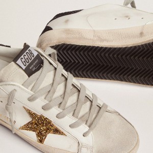 Golden Goose Super-Star Sneakers With Gold Star And Black Glitter Heel Tab GWF00102.F000959.80724